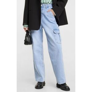 The Frankie Shop Kai High Rise Cargo Jeans - Light Wash Blue Wide Leg Jeans